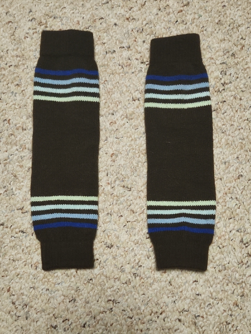Knit Legwarmers with Blue and Light Green Stripes Vintage